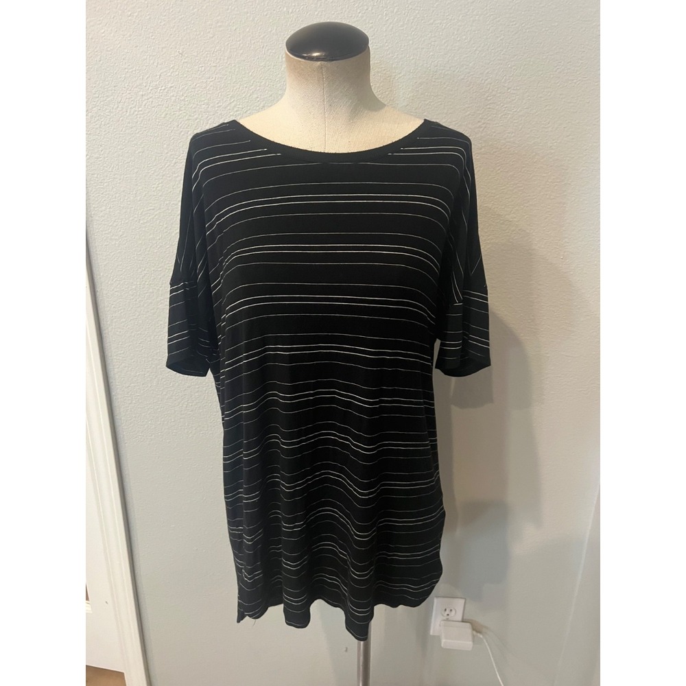 Daily Ritual Women's Medium Black White Stripe Oversized Tunic Top Dolman Sleeve